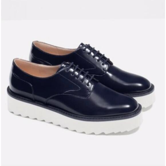 Zara Shoes - ZARA Derby Platform Bluchers Faux Leather Lace-Up Shoes